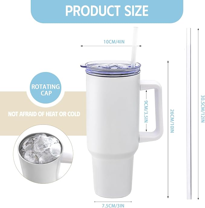 YOUKE OLA 8 Pack Sublimation Tumblers 40oz with Handle Blanks Stainless Steel Insulated Large Tumbler Bulk Coffee Travel Cups for Tumbler Heat Press Sublimation Oven Printing, White