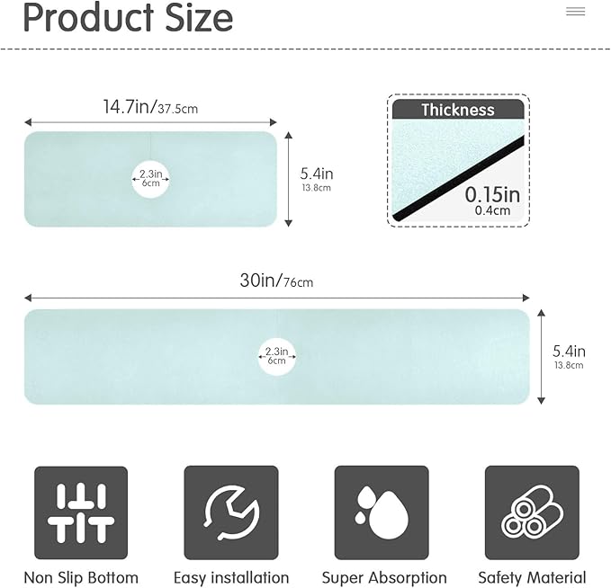 Kitchen Sink Splash Guard 2 PCS 14.7 Inch Sink Faucet Mat Splash Guard for Bathroom Countertop Water Absorbent Foldable Cuttable Soft Washable Blue