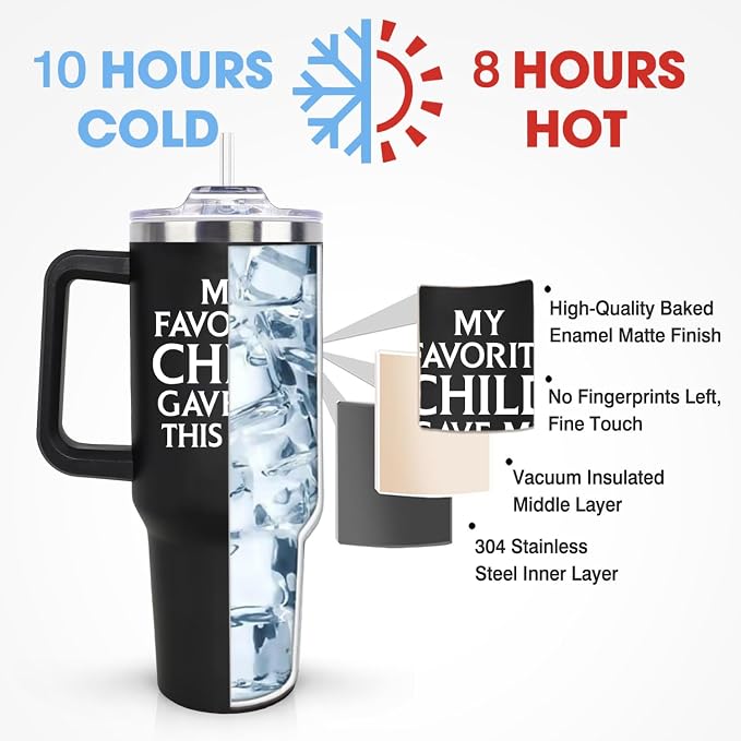 LHSCVUFASC Birthday Gifts for Dad from Daughter, Son, Kids - Father's Day Christmas Gift for Him, New Papa Daddy Stepdad Father Husband Gift- 40oz Stainless Steel Tumbler with Lid and Straw
