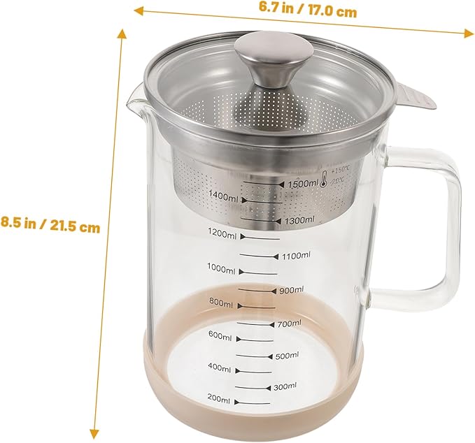 Strainer Soybean Milk Filter Jug with Scale High Borosilicate Glass Tea Strainer for Juices Smoothies and Milk Capacity Efficient Filtering for Honey and Herbal Teas