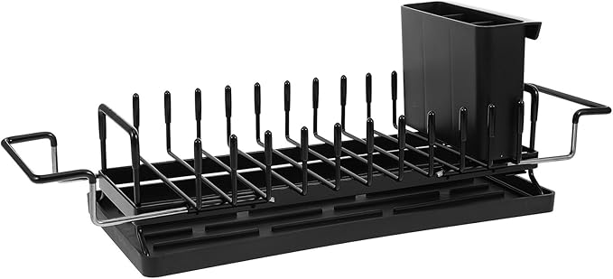 Collapsible Over Sink Dish Drying Rack Stainless Steel Kitchen Counter Organizer with Drain Board and Cutlery Holder for Large Capacity Tableware Storage