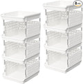 Lifewit Plastic Stackable Storage Baskets, 4 Tier Stacking Bins for Food and Clothes, Multifunctional Organizer for RV, Kitchen, Playroom, Pantry, White, 35 x 30 x 72 cm/14 x 12 x 28 inch, 2 Pack