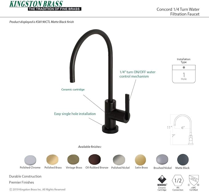 Kingston Brass KS8198CTL Continental Single-Handle Water Filtration Faucet, Brushed Nickel