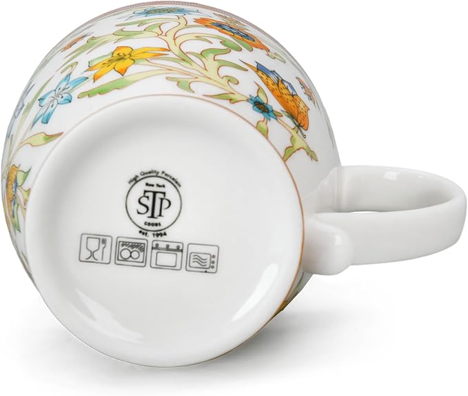 STP GOODS Porcelain Mug 13.5 fl. oz. - Set of 2 in Gift Box Coffee Cup, Gift for Women and Men (Fleurs des Prairies)