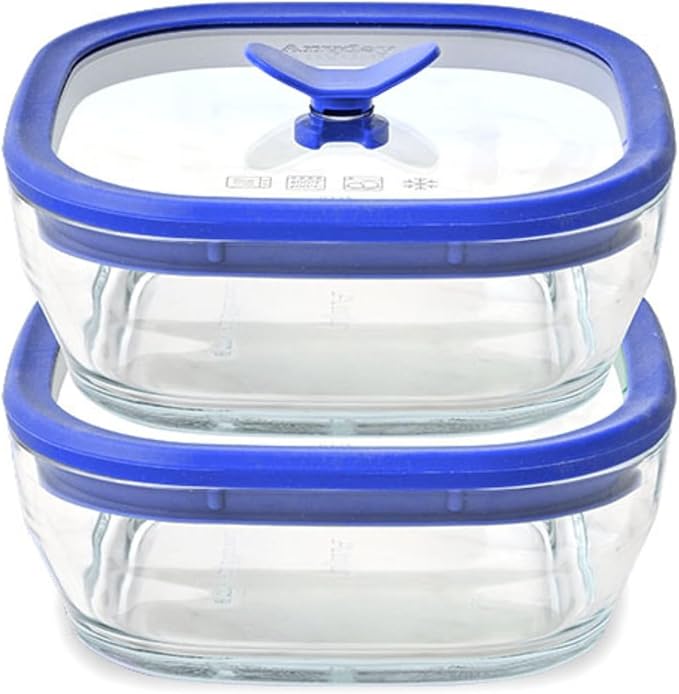 Anyday 2 Pack 2.5 Cup Microwavable Glass Lunch Containers With Glass Lids, Microwave Safe Lunch Bowls with Lids for Work, Food Storage, Bento Box Meal Prep Container
