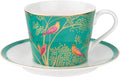 Portmeirion Sara Miller London Chelsea Teacup and Saucer, Green | 8 Oz Cup for Drinking Tea and Coffee | Made from Fine China with Gold Detail | Handwash Only