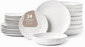 FOBENTA 24-Piece Embossed Ceramic Dinnerware Set–8 Dinner Plates, 8 Salad Plates, 8 Pasta Bowls,Elegant & Durable Tableware for Large Families, Dishwasher & Microwave Safe