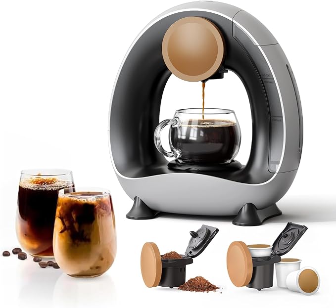 Single Serve Coffee Maker 2 in 1, 1400W Fast Brewer for K-Cup Pods & Ground Coffee, One-Touch Americano & Tea Machine with 2 Reusable Filters, Compact Design for Home Office RV Dorm
