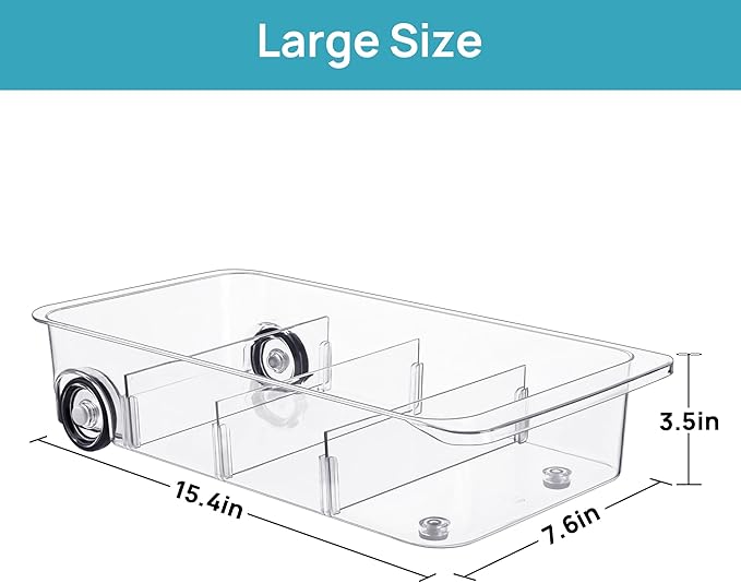 Vtopmart Fridge Organizer Bins on Wheels, Clear Roll Out Drawer Refrigerator Organizing Caddy with Dividers, Thick Plastic Storage Bins for Pantry, Kitchen, Cabinet etc