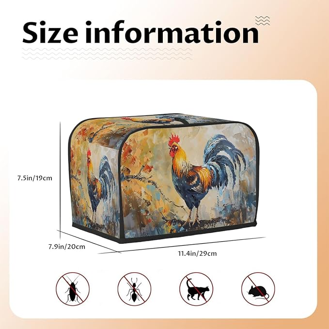 Animals Rooster Retro Vintage 2 Slice Toaster Cover Dust And Fingerprint Bread Maker Cover Bakeware Protector Washable Appliance Covers Kitchen Accessories For Home Kitchen Women Gift