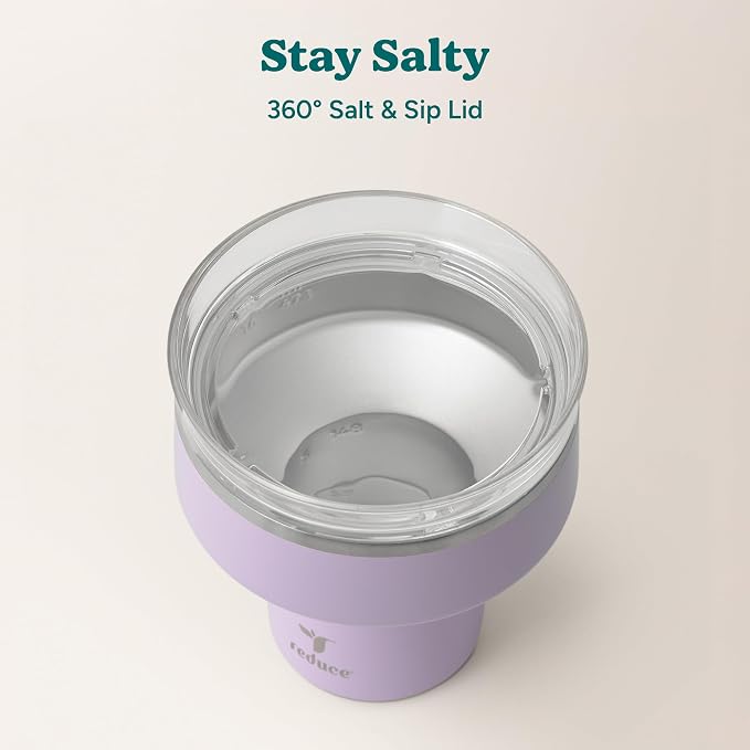 REDUCE Saltini 16 oz Cocktail Tumbler - Insulated Margarita Tumbler with Lid - Keeps Drinks Cold for 10 Hours - 360 Sippable Martini Glass Alternative - Shatterproof, Perfect for Parties - Lilac Bud