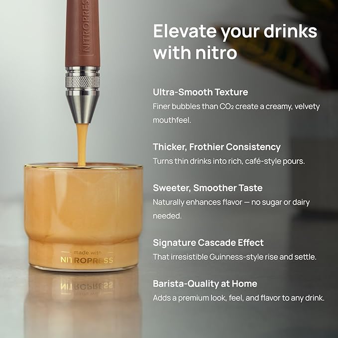 NitroPress Pure Nitrogen Cartridges - N₂ Cartridges for Cold Brew - Food-Grade Nitrogen Chargers for Nitro Cold Brew Coffee, Cocktails, Tea, Beer, Matcha