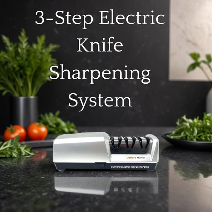 Simple Sharp Professional Electric Knife Sharpener | 3 Stage Precision Sharpening System for Straight and Serrated Blades with Diamond Abrasives | Effortless Precision Sharpening (Silver)