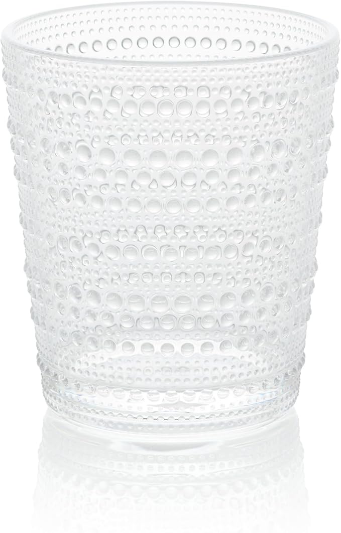 Santa Fe Clear Set of 6 Premium Acrylic DOF Glasses 16 oz – Unbreakable Drinkware with Textured Bubble Design, Dishwasher Safe Tumblers for Indoor & Outdoor Use