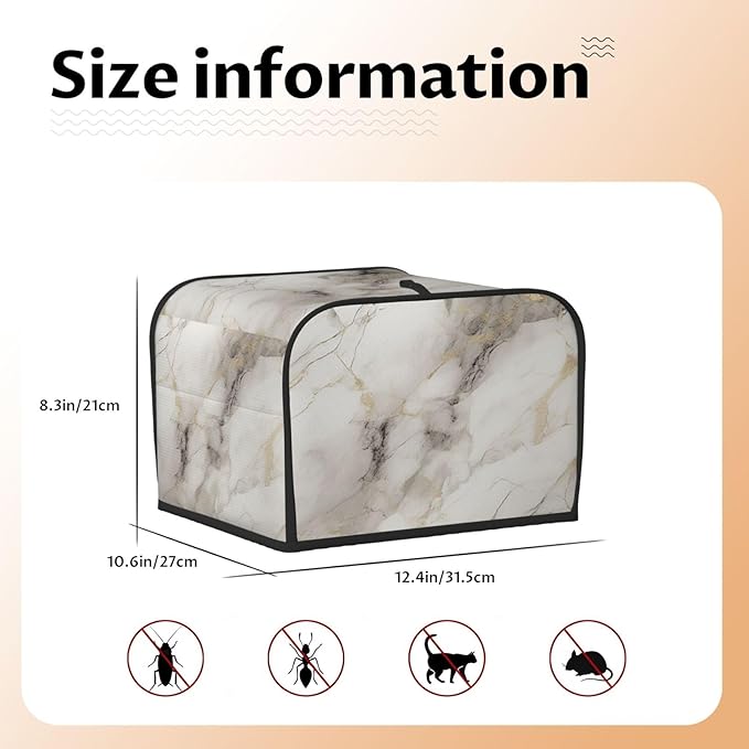 Toaster Cover 4 Slice Marble Pattern Gray White Kitchen Small Appliance Covers with Pockets Dust and Fingerprint Protection