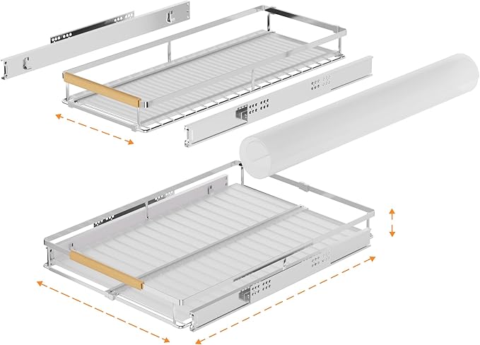 SANNO Pull Out Cabinet Organizer, Kitchen Sliding Shelf Under Sink Shelf, Expandable Drawer Shelves with Sliding Steel Metal Cabinet Drawers Slide Out, Chrome Finish，Expandable 12.1 to 18.4" W