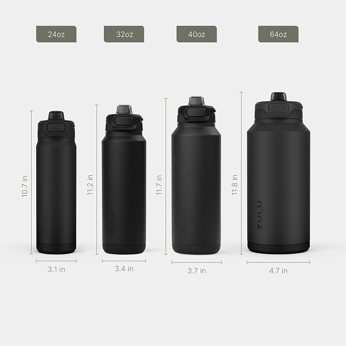 ZULU Powerfill Pro 32oz Stainless Steel Water Bottle with Quick Fill Lid, Triple Walled Vacuum Insulated Metal, Leak Proof Locking Lid, Sip and Chug, Reusable BPA Free, Black
