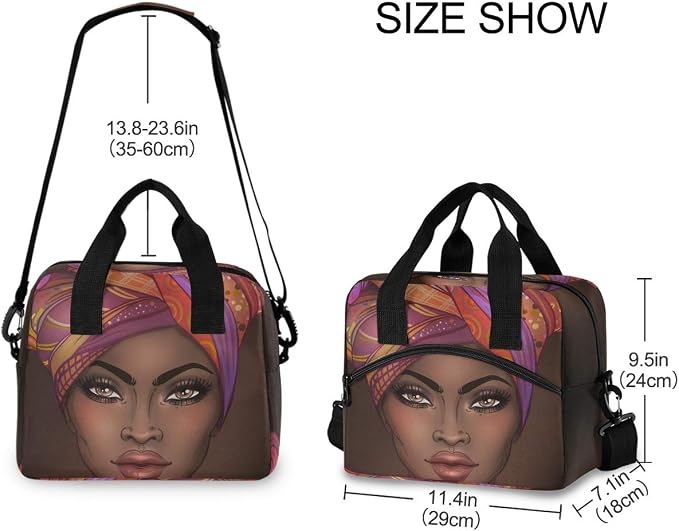 African American Woman Lunch Bag Lunch Bag for Girls Boys Women Men,Insulated and Water-resistant Thermal Cooler Bag with Adjustable Strap for School Office Picnic