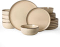 Famiware Milkyway Stoneware Dinnerware Set, 18-Piece, Double Reactive Glaze, Plates and Bowls, Service for 6, Microwave and Dishwasher Safe, Scratch-Resistant, Milk Tea