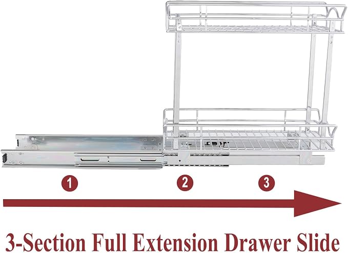 OCG Slide Out Cabinet Organizer for Narrow Cabinet (7" W X 21" D), 2 Tier Pull Out Shelves Slim Sliding Cabinet Organizer and Storage, Chrome