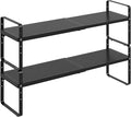 Expandable Cabinet Shelf Organizer Adjustable Metal Spice Rack Stackable Freestanding Counter Storage Shelves for Kitchen Cabinet Under Sink Office Desk (Black - 2Pack - L16.5-27'' * W8'' * H9.6'')