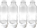The Dairy Shoppe Heavy Glass Milk Bottles - Jugs with Lids and Silicone Pour Spouts - Clear Milk Containers for Fridge - Reusable Glass Milk Jug Dispenser - Made in USA (33.8 oz, 4 Pack)