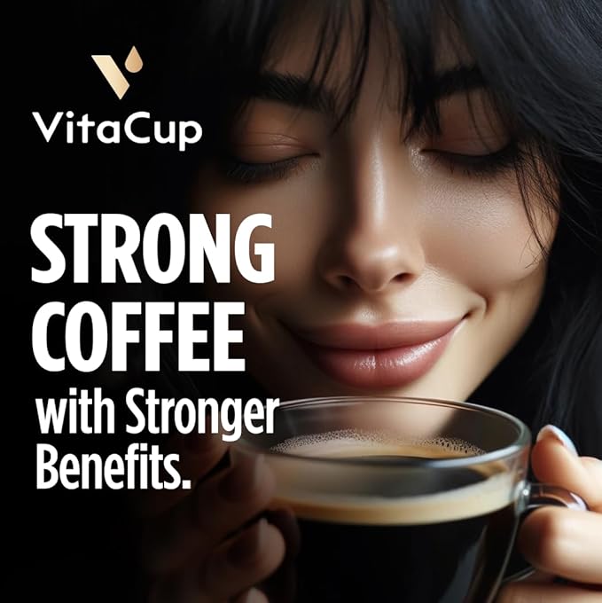 VitaCup Extra Shot Strong Coffee Pods, Bold & Intense Dark Roast w/Espresso Shot, High Caffeine, Vitamin B12, Antioxidants, Single Serve Pod Compatible w/Keurig K-Cup Brewers, 16ct