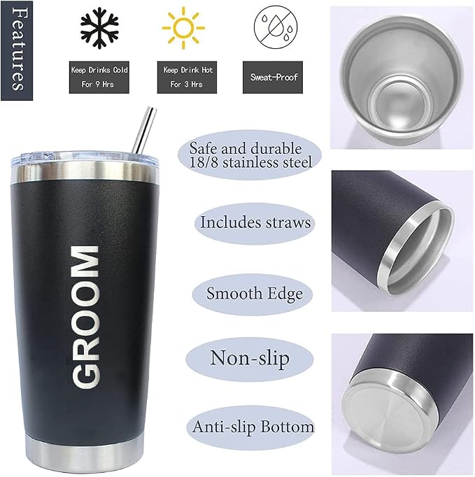 PartyGifts&beyond Groomsmen Gifts, 7Packs Bachelor Party Gifts Tumblers, Team Groom Cups 20 OZ Stainless Steel Tumbler with Lid and Straw for Wedding and Groomsman(Bold)