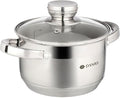 Daniks Standard 2 Quart Stainless Steel Stock Pot with Glass Lid, Tri-Ply Bottom for Even Heating, Induction Compatible, Dishwasher Safe, Built-In Measuring Scale, Silver