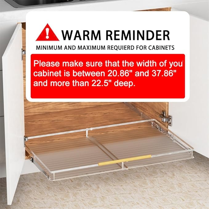 SANNO Pull Out Cabinet Organizer,Slide Out Cabinet Drawer Shelf Organizer, Bottom-Mounted shelf Organize for Home, Kitchen,Pantry, expandable width 20.86 to 37.86"
