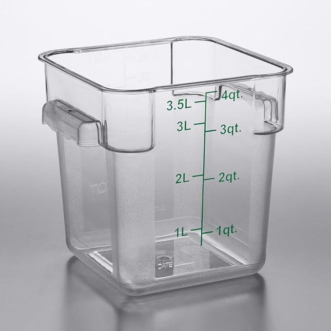 Soro Essentials- 4 qt. Polycarbonate Square Food Storage Container with Graduated Markings Clear Color- Stackable Storage Bin Plastic Food Container with Handle for Pantry Organizer Storage Kitchen