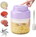 Electric Garlic Chopper, Mini Food Processor, Mini Portable Veggie Chopper with 4/6 Stainless Steel Blades, Rechargeable Small Food Processor for Garlic, Onion, Chili, Ginger, Nuts (Purple, 360ML)