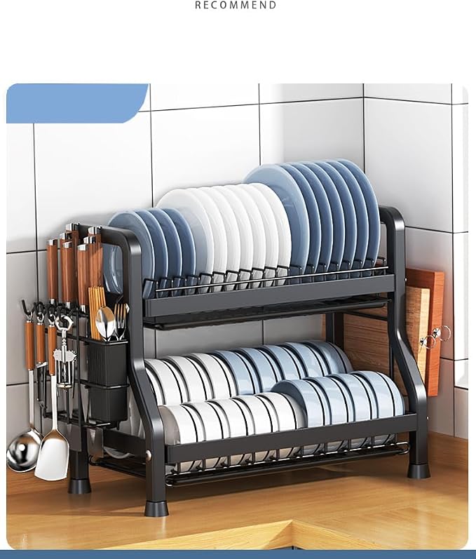 Generic LMingKun Over The Sink Dish Drying Rack,Dish Rack, Dish Dryer Rack,Dish Drain, Black Dish Drying Rack,Snap-On Design 2-3 Tier Small Dish Rack Stainless Steel, 22''X10.2''X16.1''