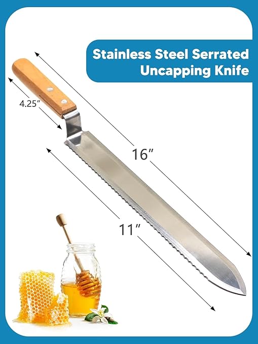 10 PCS Honey Harvesting Beekeeping Tool Kit, 5 Gallon Bucket with Gate, 50 Pairs Gloves, Honey Extractor Kit Uncapping Knife Tank Holder Strainer Fork Gripper, Lids Opener, 4 PCS Filter Bags