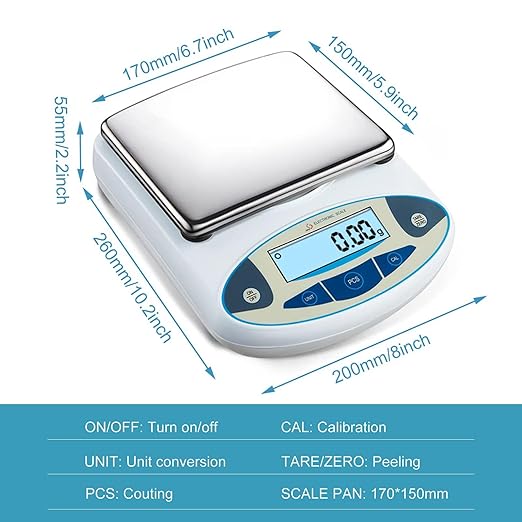 Lab Scale 5000g x 0.01g Accuracy High Precision Electronic Analytical Balance Laboratory Precision Scale Digital Kitchen Balance Scale Jewelry Scale Scientific Scale, 6.7'' Weighing Surface Dp