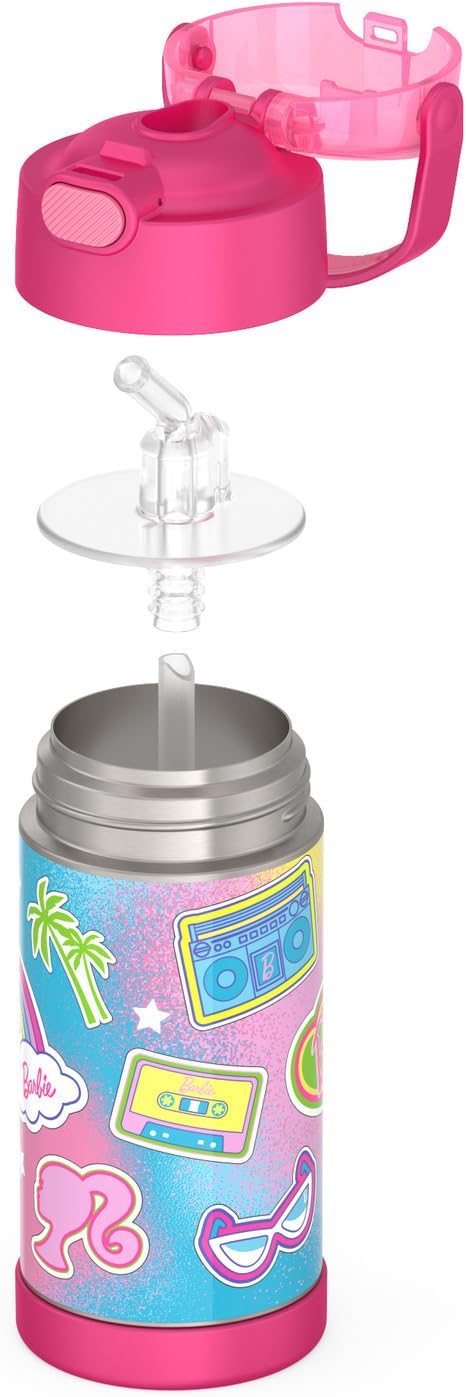 THERMOS FUNTAINER Water Bottle with Straw - 12 Ounce - Kids Stainless Steel Vacuum Insulated Water Bottle with Lid, Barbie