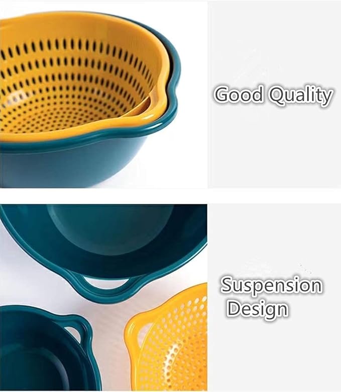 6 Pieces Colander with bowl, Plastic Strainer for Pasta, Veggies and Fruits, BPA Free, Dishwasher Safe (blue, tiny)