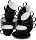 BTaT- Cappuccino Cups with Saucers 8 oz, Set of 12, Black Porcelain Coffee Cup and Saucer Set for Latte, Mocha, Tea, Au Lait, Flat White, Dishwasher, Microwave, Freezer and Oven Safe