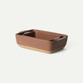 Mora Ceramic Set of 2 Baking Dishes For Casserole, Banana Bread, Brownies, Broiling, Roasting, and Baking. 7x11 in and Loaf Pans - Porcelain Serving Bakeware from Oven to Table. Freezer Safe - Teracotta