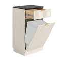 13 Gallon Tilt Out Trash Can Cabinet with Storage, Wooden Farmhouse Trash Can Kitchen Hideaway, Sturdy Freestanding Single Trash Cabinet, Pet-Proof Hidden Garbage Can Cabinet for Kitchen, (White)