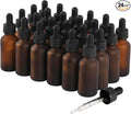 NOOEEISS 24 Pack,1oz Glass Dropper Bottle, Amber Tincture Bottles with Dropper, Pretty Finish for All Kinds of Liquids,Oil Bottles for Hair- Stronger Suction ideal for Leakproof Travel