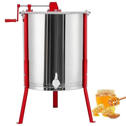 4 Frame Honey Extractor, Manual Stainless Steel Beekeeping Equipment, Honeycomb Drum Spinner with Transparent Lid & Adjustable Stand for Apiary Home Kitchen