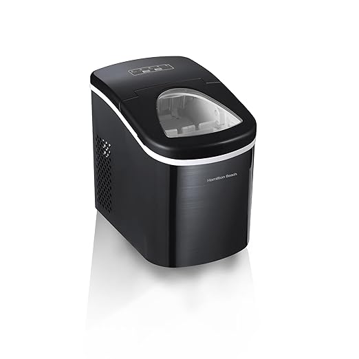 Hamilton Beach Compact Countertop Ice Maker, 26lbs of Ice per Day, Black Stainless