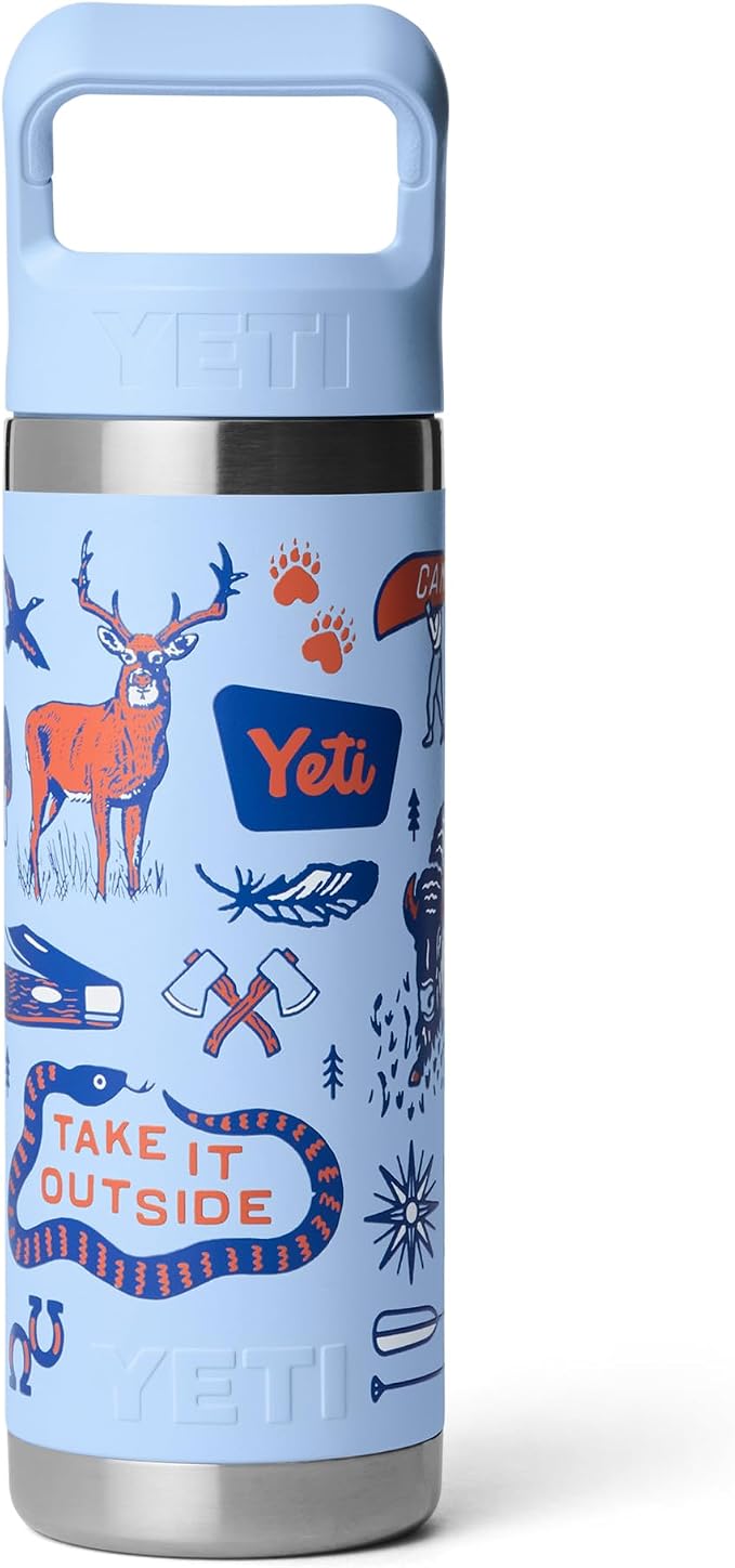 YETI Rambler 18 oz Bottle, Vacuum Insulated, Stainless Steel with Color Matching Straw Cap, Big Sky Summer Camp
