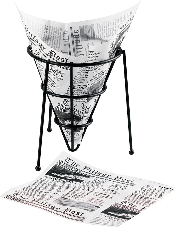 G.E.T. 4-T3020 White Newspaper Theme Cone Basket Liner / Deli Wrap Paper Paper Food-Safe Tissue Liners Collection (Pack of 2000)