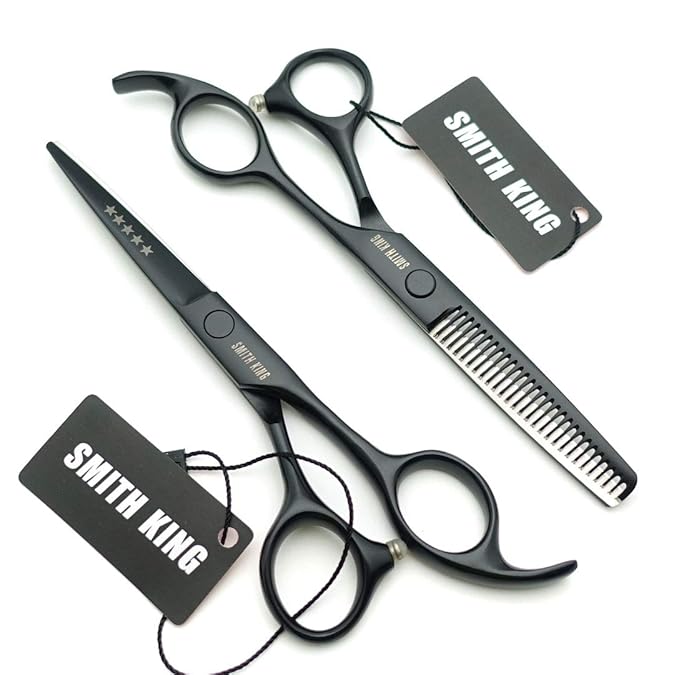 5.5 Inches Hair Cutting Scissors Set with Razor Combs Lether Scissors Case,Hair Cutting Shears Hair Thinning Shears for Personal and Professional (Black)