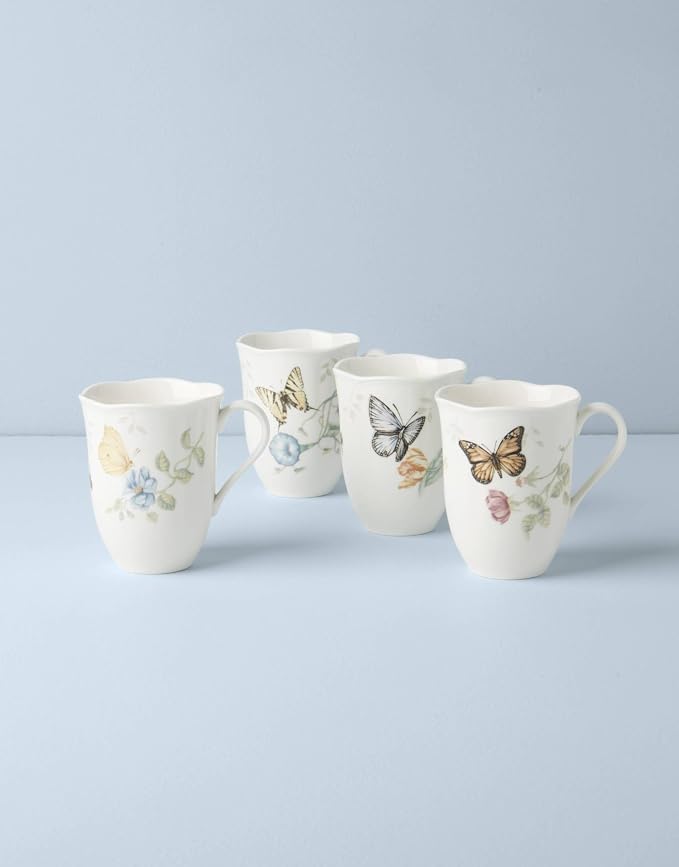 Lenox Butterfly Meadow Dinnerware Collection, Porcelain Dinnerware & Serveware, Mug Set, 4-Piece