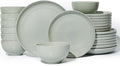 Pokini 24 Piece Dinnerware Set for 8, Santorini Mist Terracotta Plates and Bowls Sets, Complete Stoneware Dish Set for Large Families and Entertaining, Microwave & Dishwasher Safe, Slate Green
