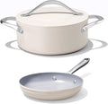 CookinCraze Ceramic Nonstick Cookware Set 8" Fry Pan & 4.5qt Dutch Oven PFAS/PTFE/PFOA Free Even Heat Distribution All Cooktops Compatible Oven Safe to 500°F (Cream)