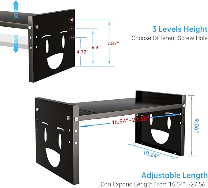 Fun-Face Expandable Cabinet Shelf Organizer,Adjustable Height & Width, Stackable Metal Storage Rack,Kitchen Spice Rack, Pantry Shelf, Countertops (1, Black)